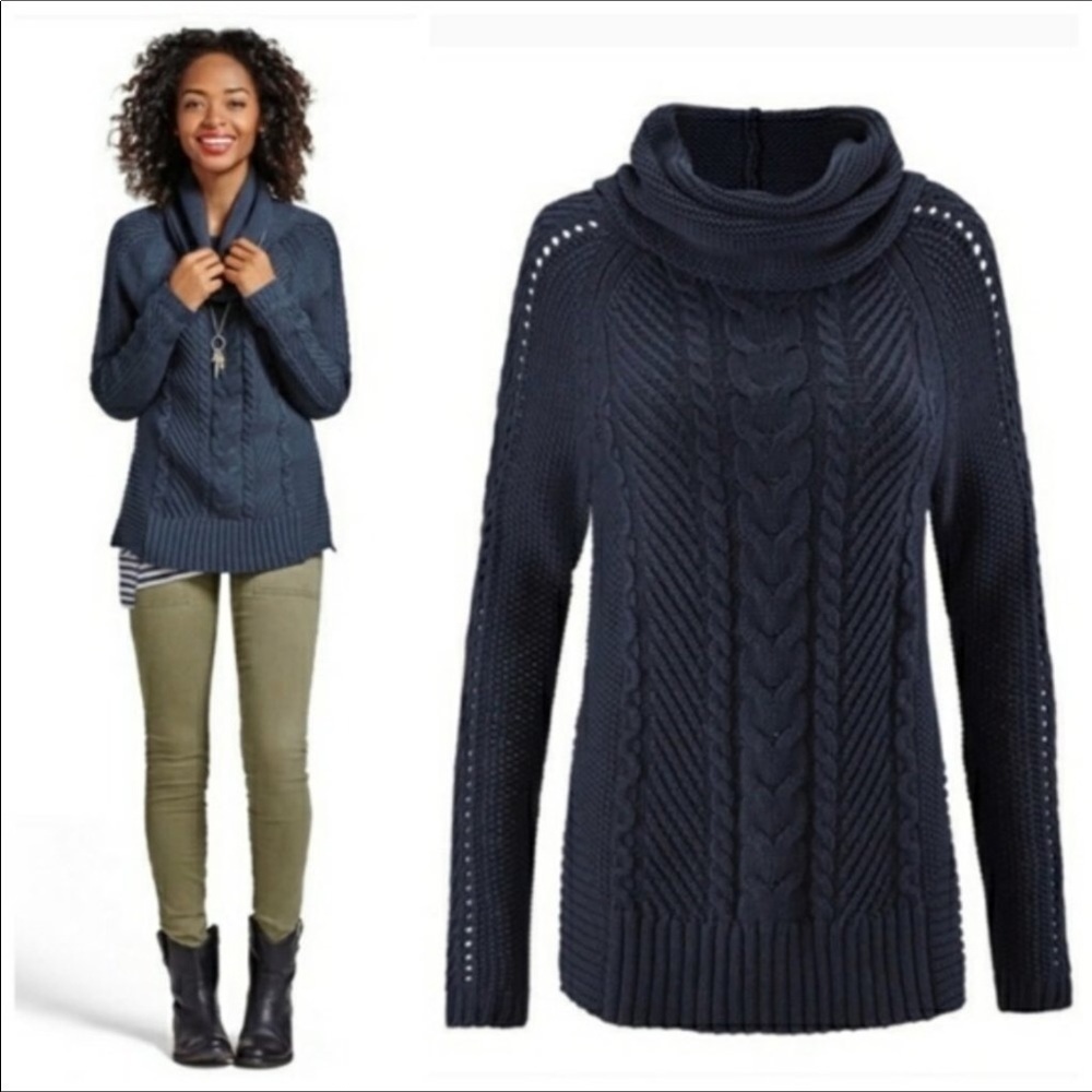 CAbi blue cable knit cowl neck sweater Size Small